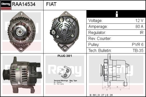 DELCO REMY Генератор RAA14534